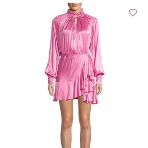 Divine Heritage Barbie Pink Silk Crossover Ruffle Mini Dress (D1)
